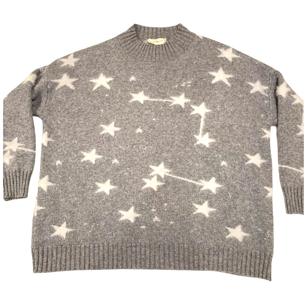 Dreamers Women's Fuzzy Stars Sweater Size 2XL Gray High Neck Soft Whimsigoth